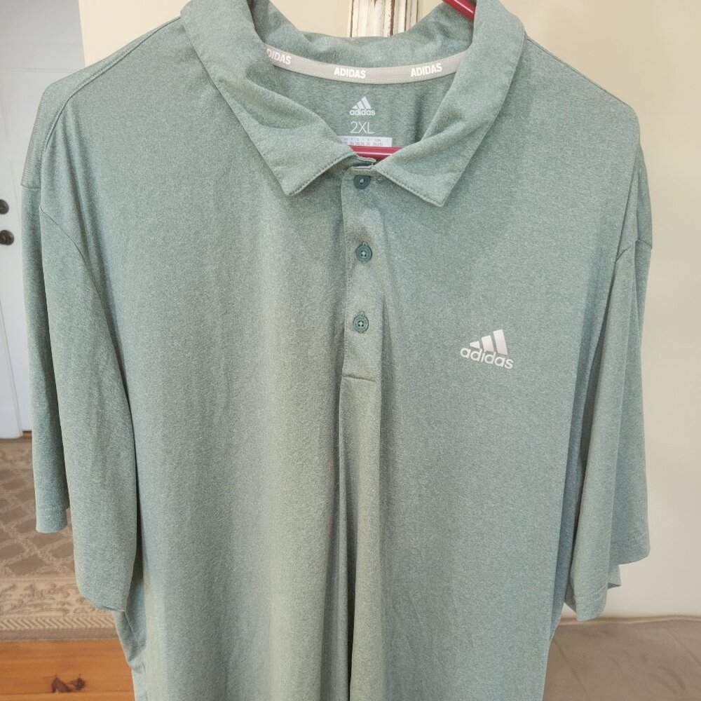 Men's Adidas Golf Polo Shirt 2XL Green Gray Short Sleeve Athletic Logo